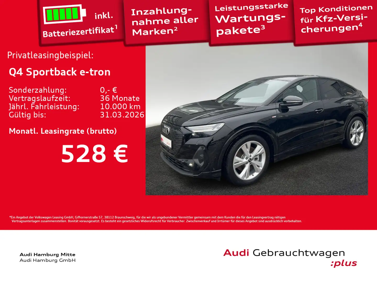 Audi Q4 e-tron Q4 Sportback 45 e-tron quattro 210 kW Waermepump Schwarz - 1
