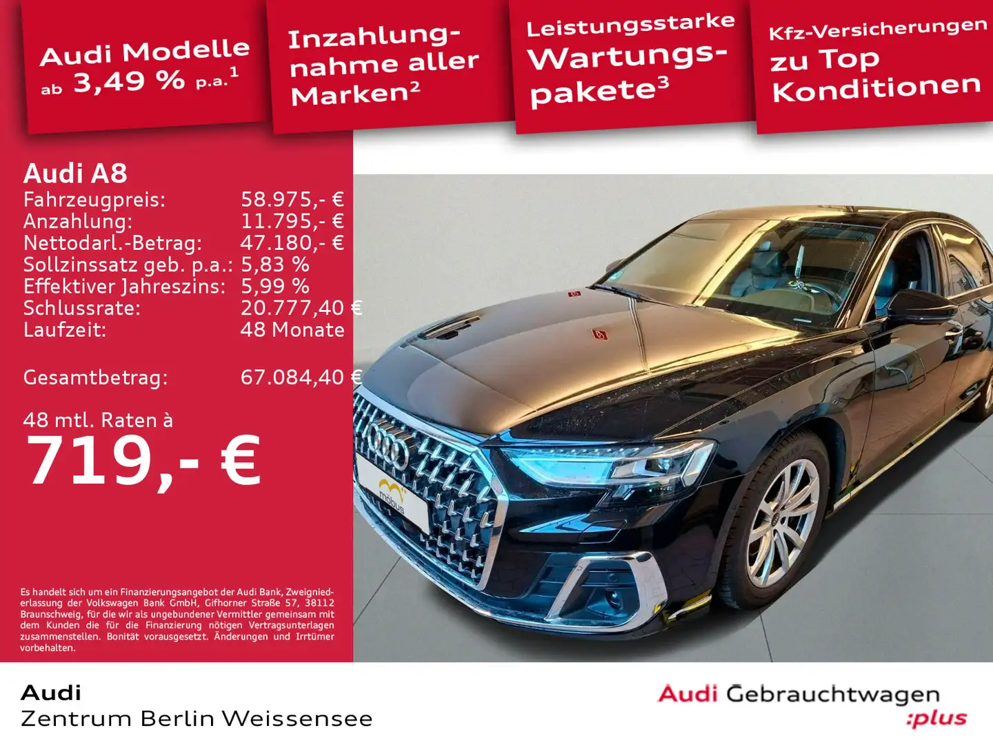 Audi A8 Lang 50 TDI QU*EXCLUSIVE*VALCONA*PANO*MASSAGE Noir - 2