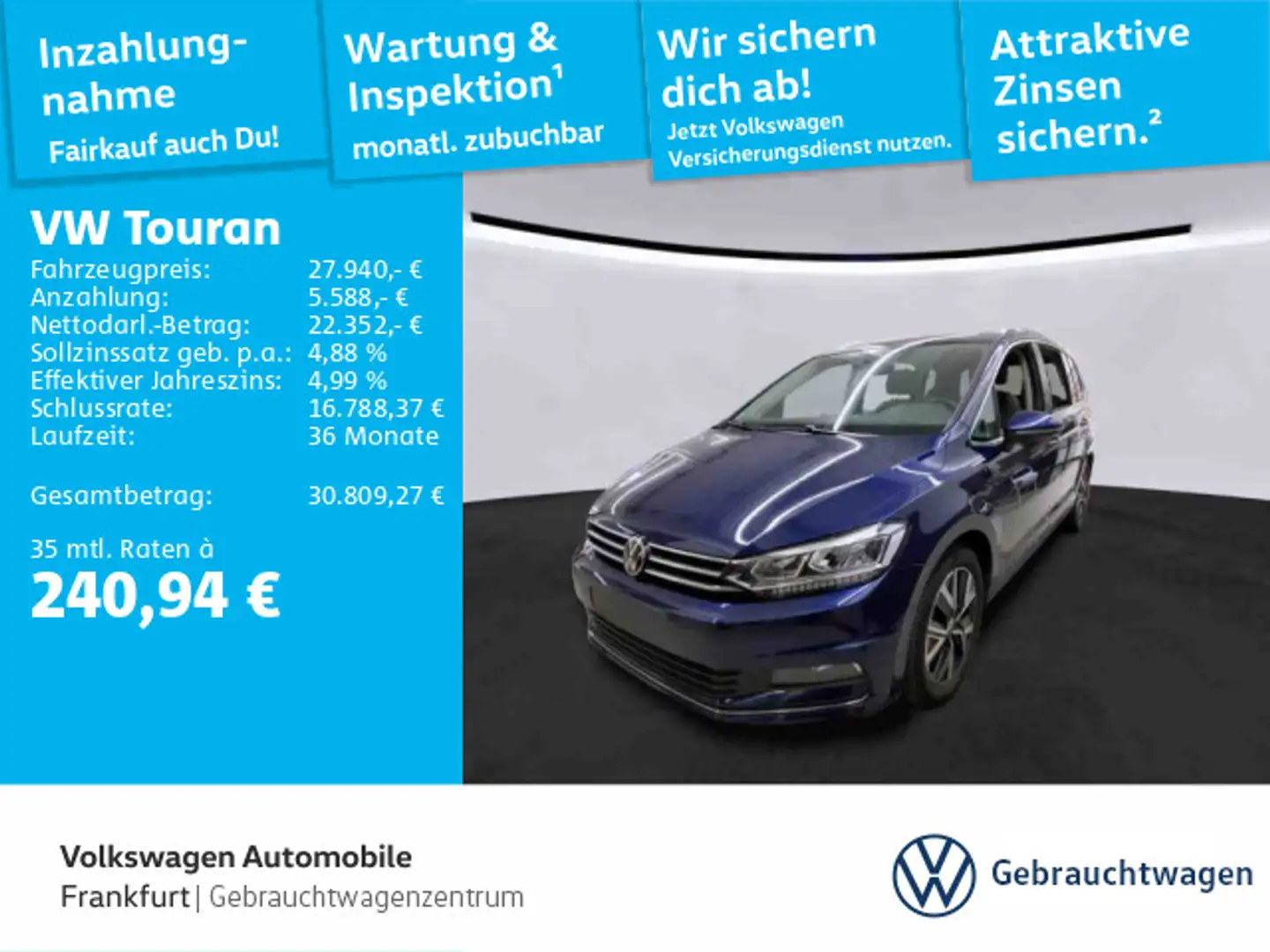Volkswagen Touran 2.0 TDI DSG Highline Navi LED ACC LaneAss Blau - 1