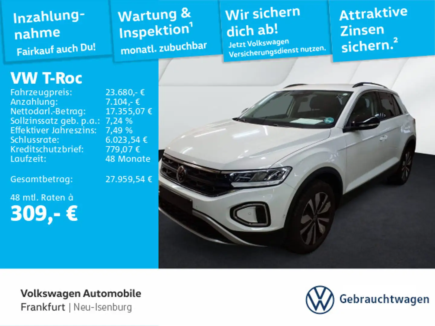 Volkswagen T-Roc 1.0 TSI Goal Navi LED DAB+ FrontAssist Weiß - 1