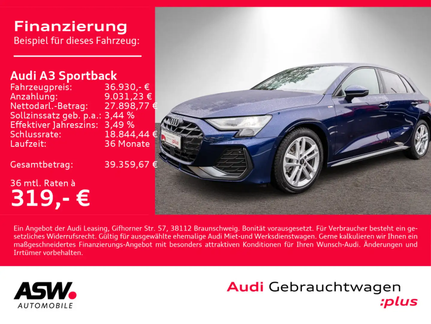 Audi A3 S line 35TDI Stronic NAVI LED ACC Blau - 1