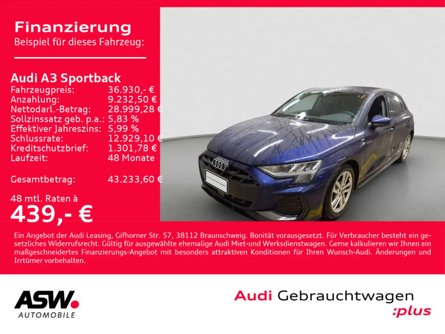 Audi A3 S line 35TDI Stronic NAVI LED ACC Blau - 1