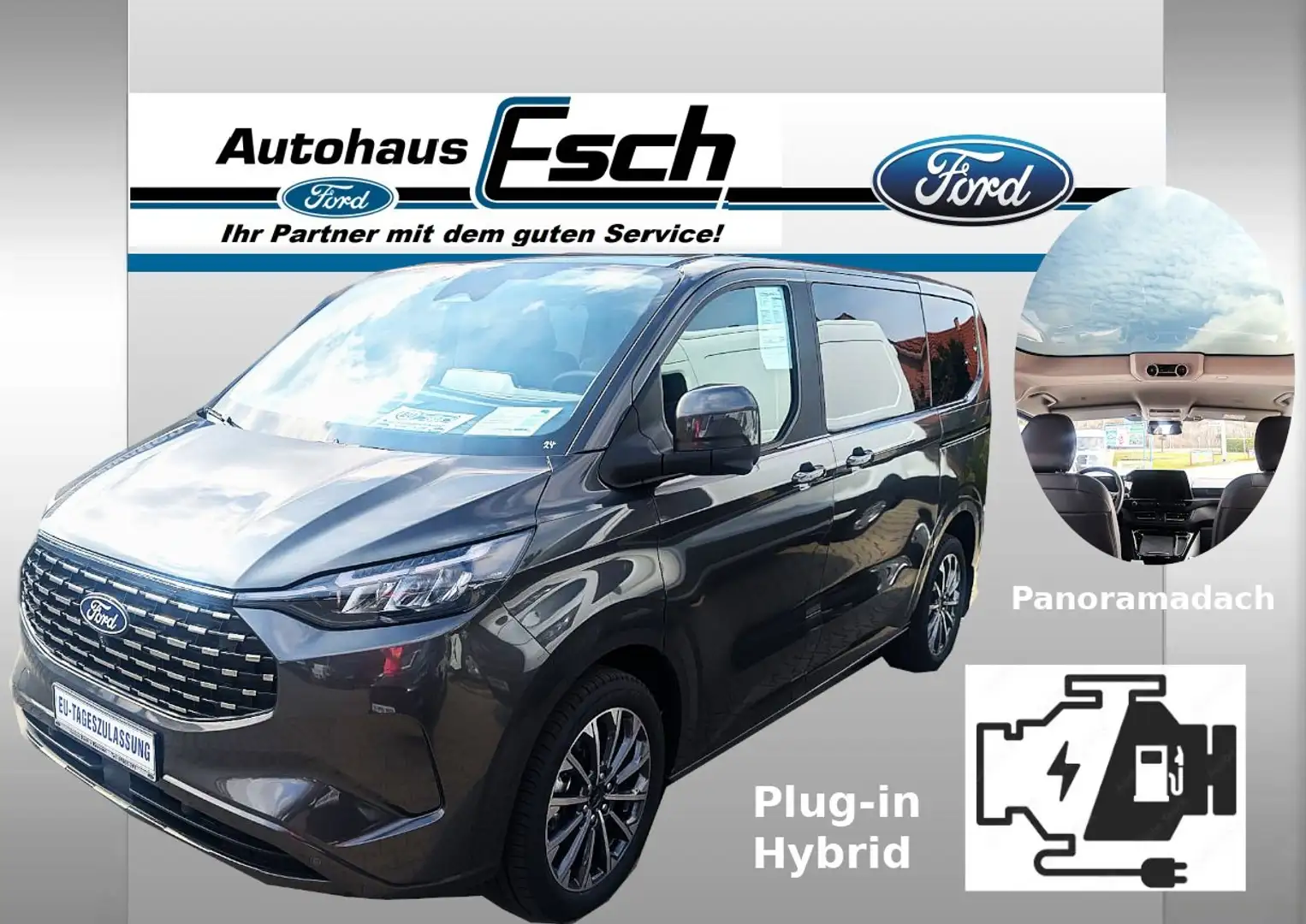 Ford Tourneo Custom Plug-in Hybrid AHK elektr. schw TitaniumX Panorama Grau - 1