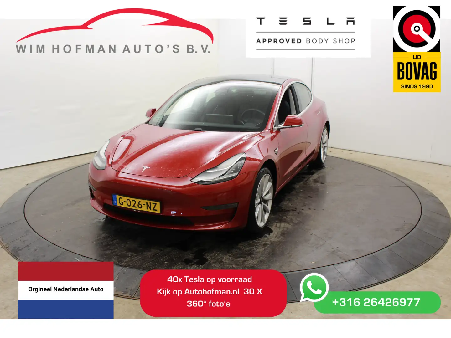 Tesla Model 3 Long Range AWD 75 kWh SOH 86% 19" Top staat Autopi Rood - 1
