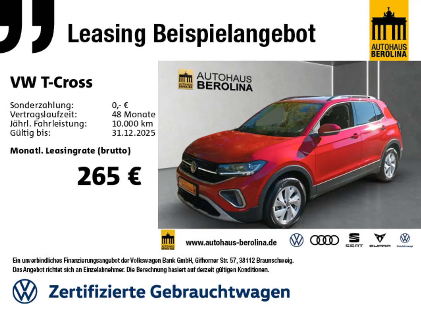 Volkswagen T-Cross 1.0 TSI Life DSG *IQ-MATRIX*ACC*NAV*SHZ* Rosso - 1