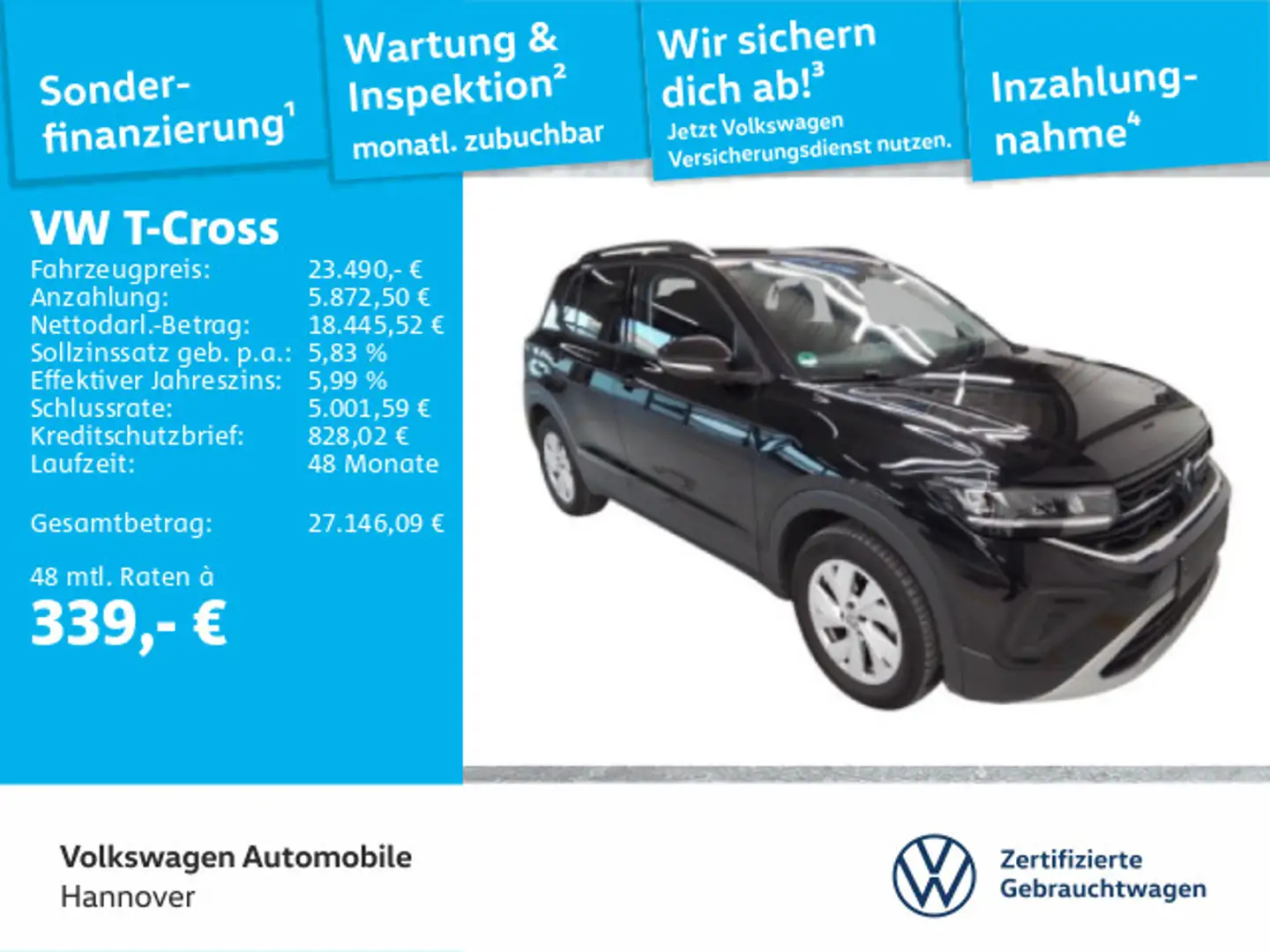 Volkswagen T-Cross 1.0 TSI DSG Life Navi Kamera ACC LED Dig Schwarz - 1