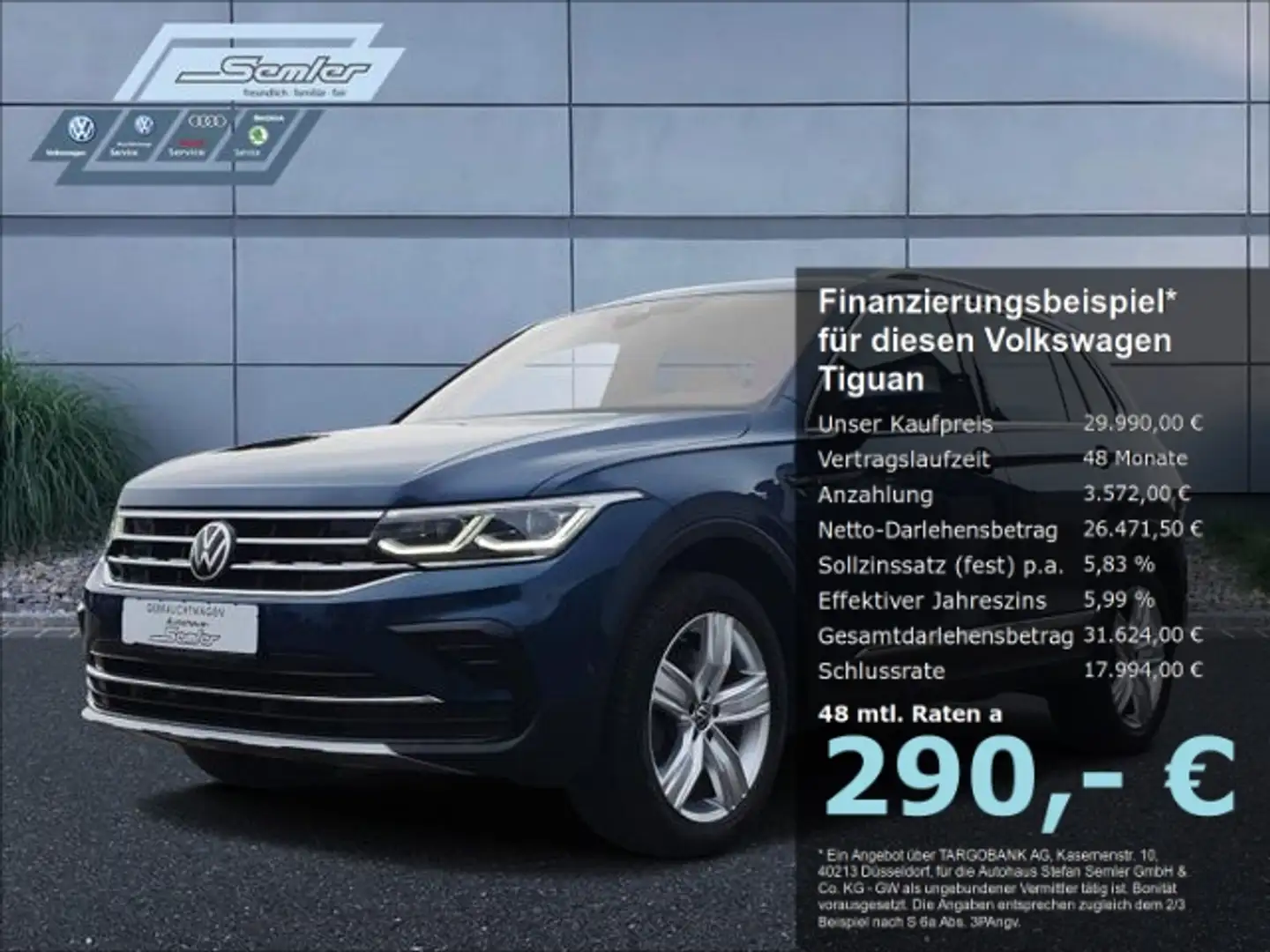 Volkswagen Tiguan Elegance 2.0 TDI DSG 4M ACC LEDER MATRIX Blauw - 1