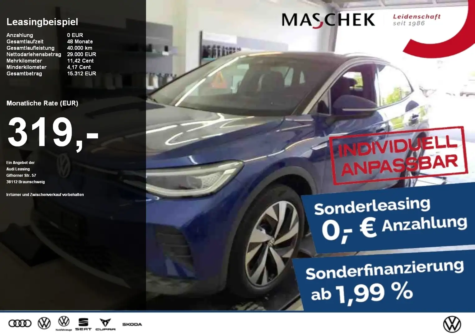 Volkswagen ID.4 Pro Perfomance 77 kWh AHK Matrix Sonderleasing Len Noir - 1