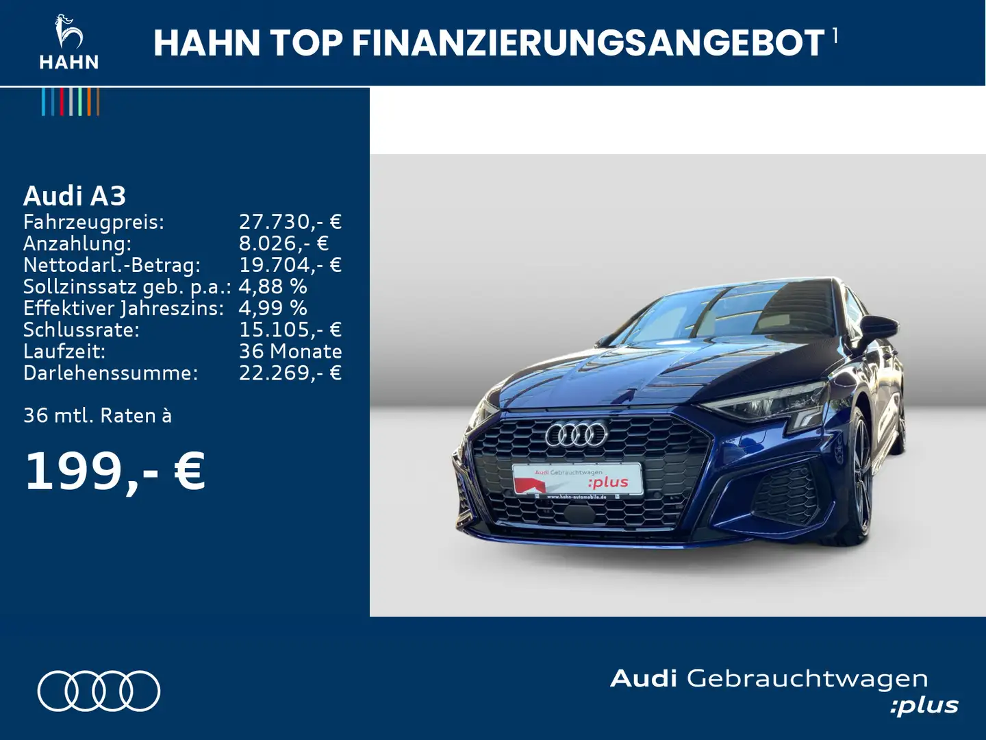 Audi A3 40TFSIe Sportback S tronic S line Virtual B&O Bleu - 2