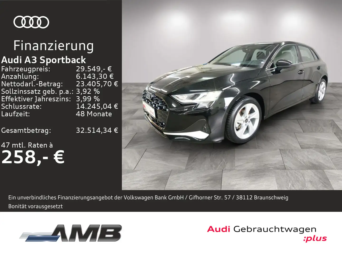 Audi A3 Advanced 30 TDI AHK/vC+/Nav+/12.29G Schwarz - 1