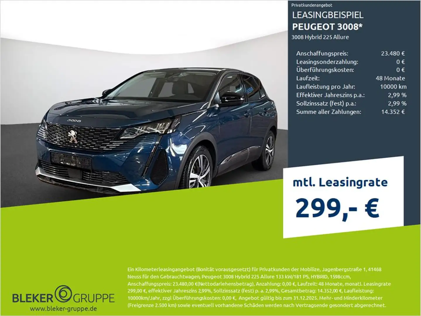 Peugeot 3008 3008 Hybrid 225 Allure Blau - 1