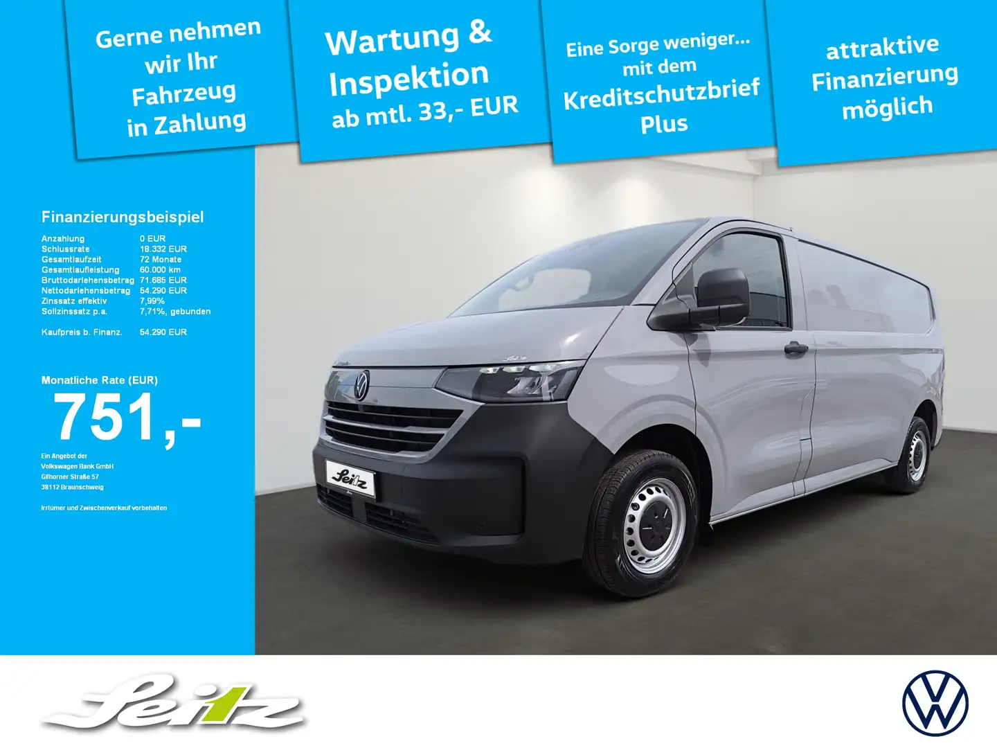 Volkswagen T7 Transporter Kasten LR e-Transporter *AHK*APPCON Grigio - 1