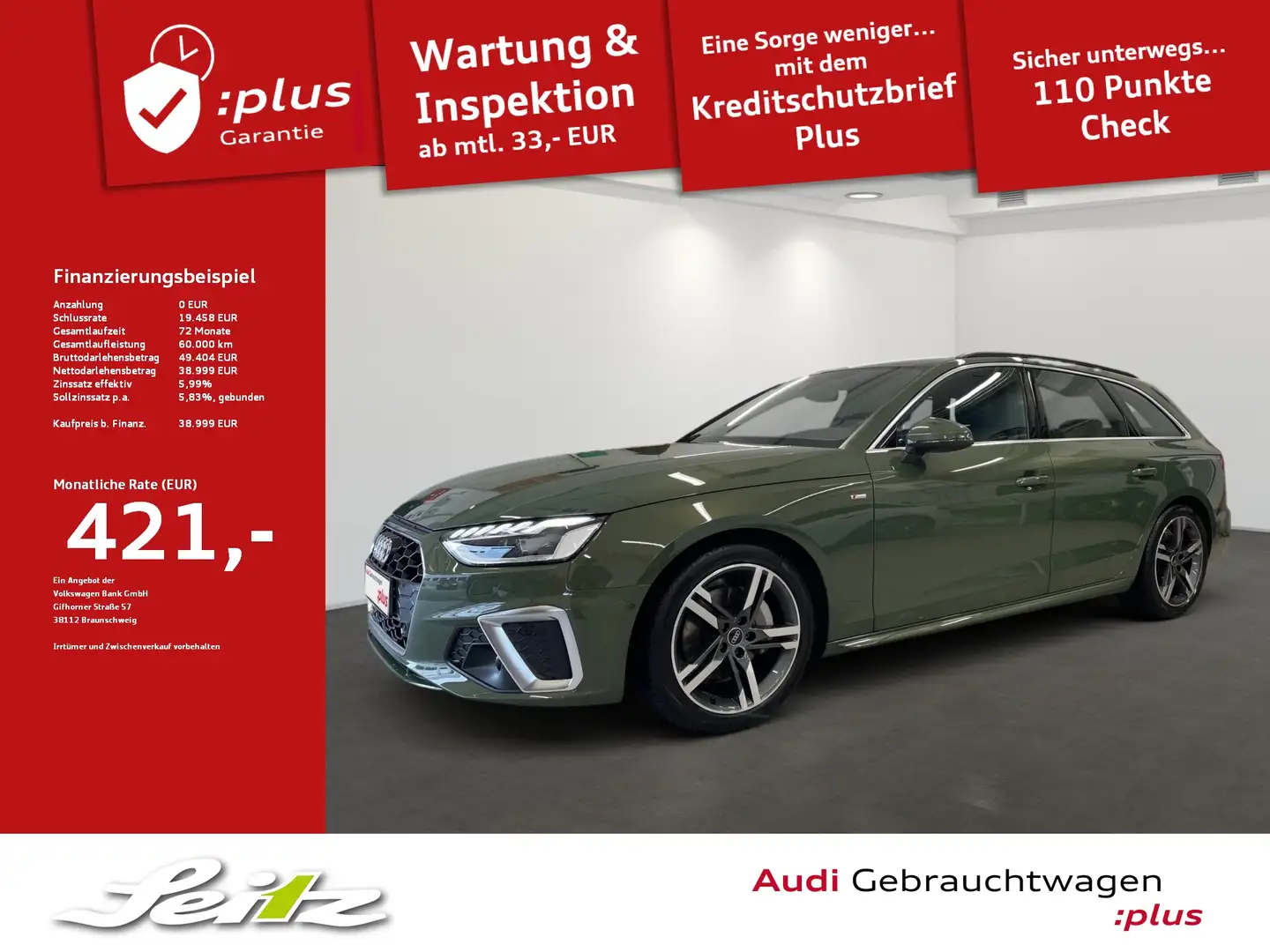 Audi A4 Avant 40 TFSI quattro S line *MATRIX*KAMERA*NAVI*S Groen - 1