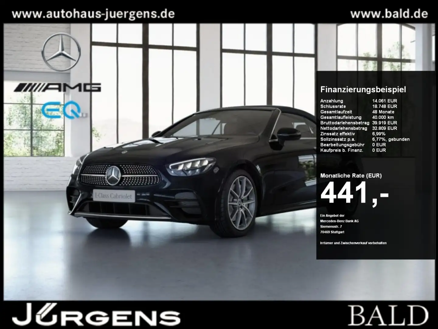 Mercedes-Benz E 200 4M Cabrio AMG-Sport/Distro/AGILITY/Cam/19" Noir - 1