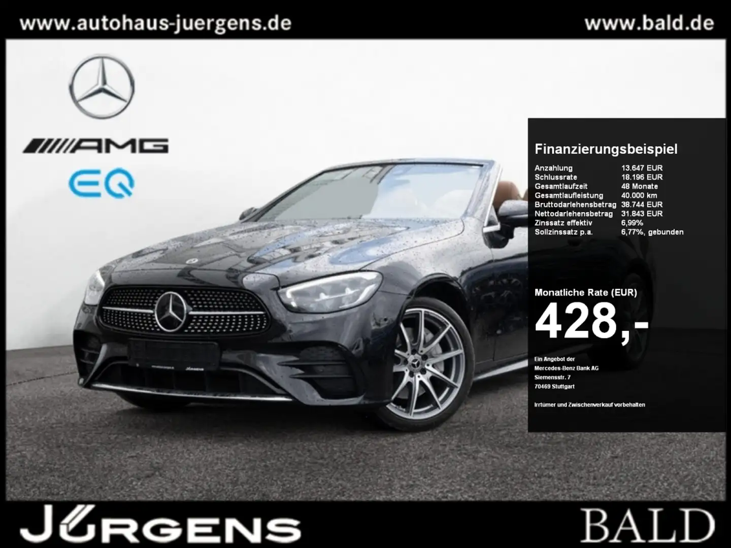 Mercedes-Benz E 200 4M Cabrio AMG-Sport/Distro/AGILITY/Cam/19" Czarny - 1