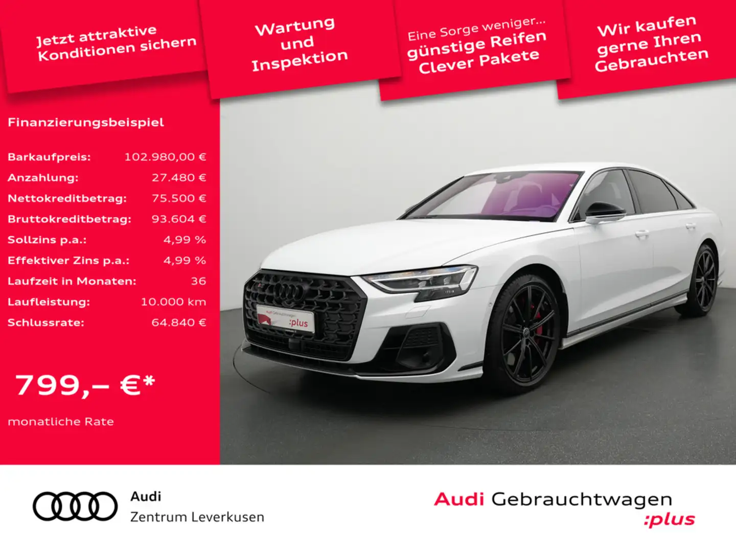 Audi S8 KAM 360° B&O NAVI VIRT ACC ALLRADLENKUNG HUD Schwarz - 1