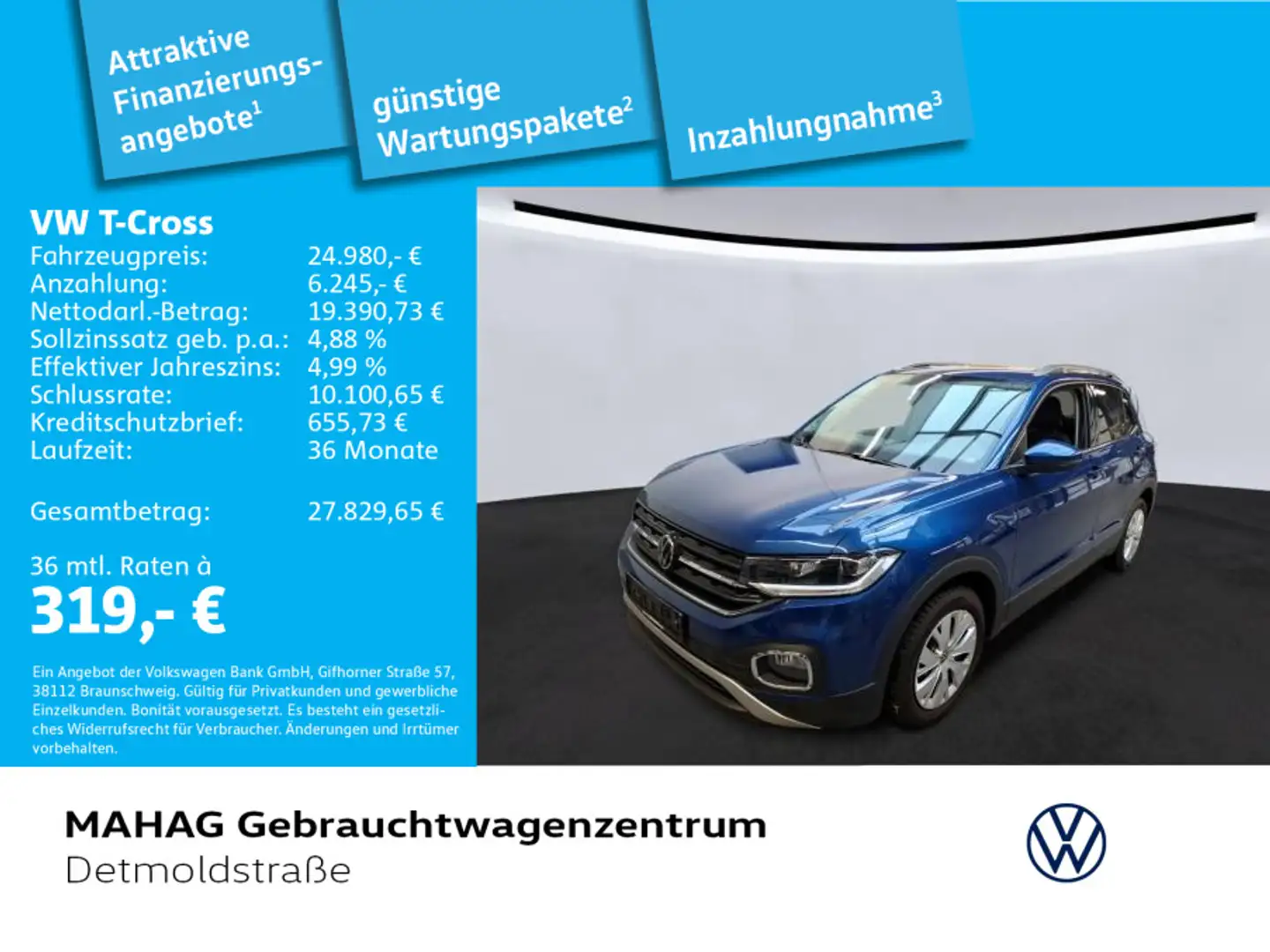 Volkswagen T-Cross 1.0 TSI Style Navi LED Blau - 1