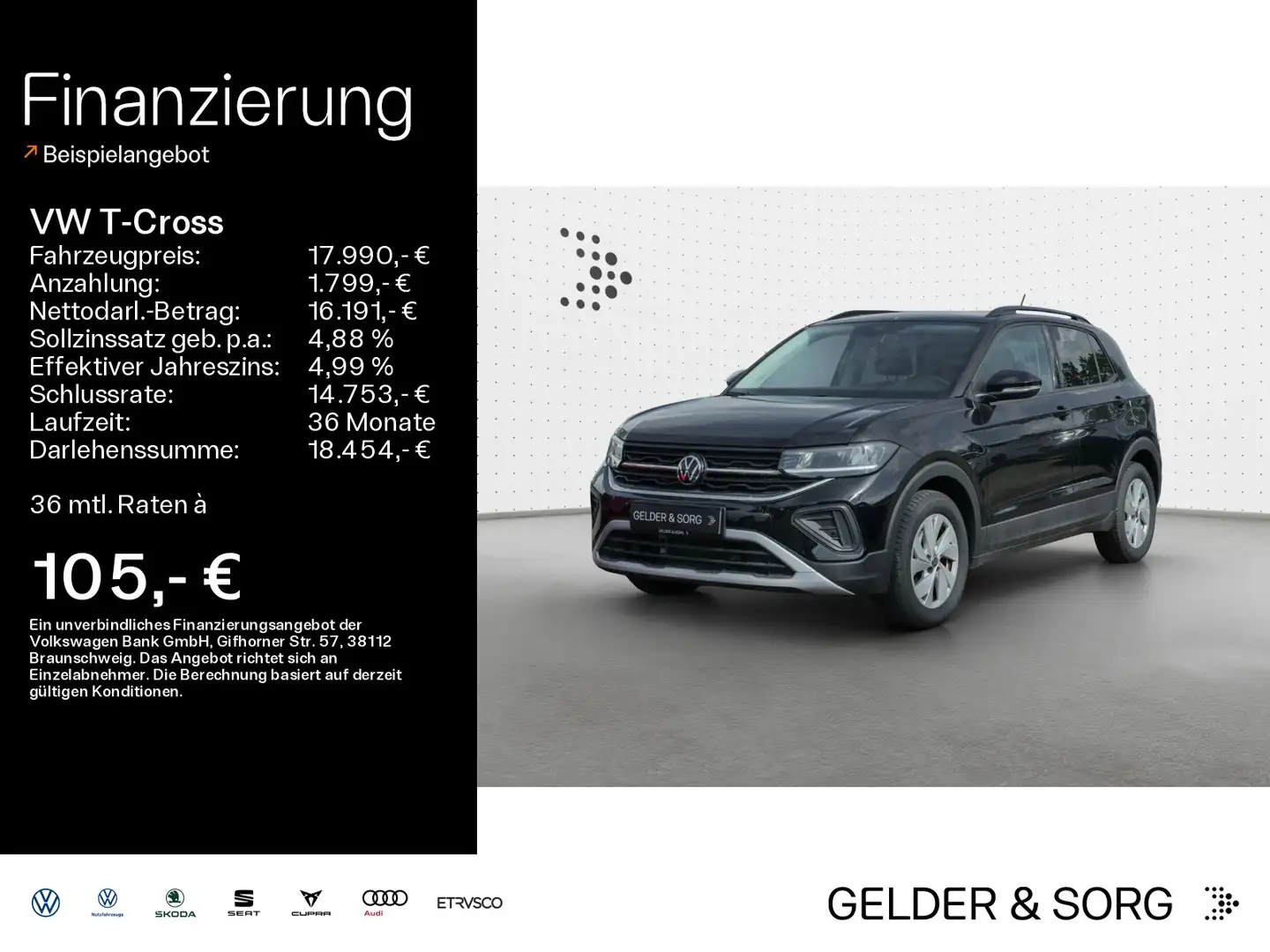 Volkswagen T-Cross Life 1.0 TSI LED*ACC*Digital*DAB+ Nero - 1