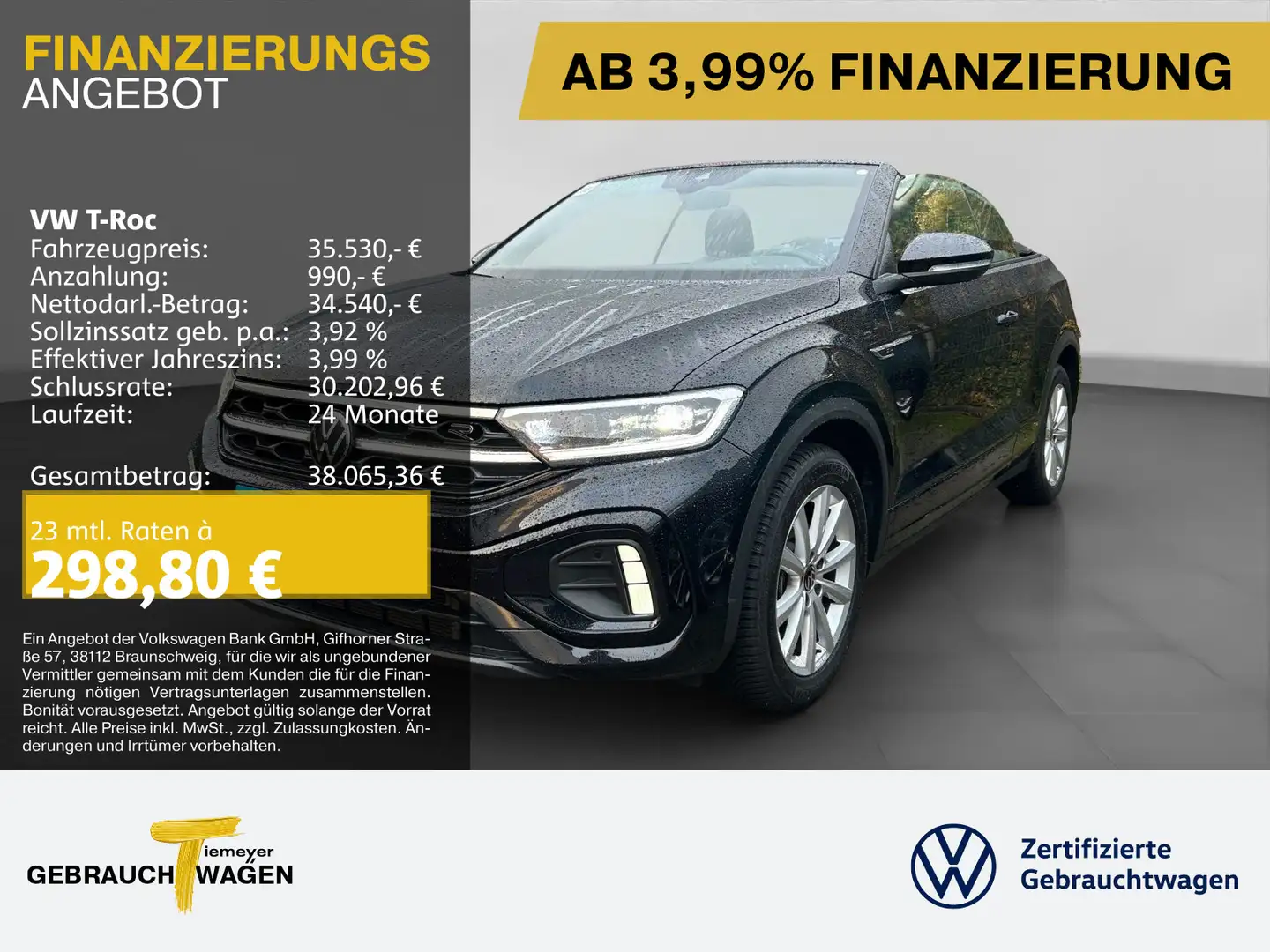 Volkswagen T-Roc Cabrio 1.5 TSI DSG R-LINE BLACK LM19 LEDER Schwarz - 1
