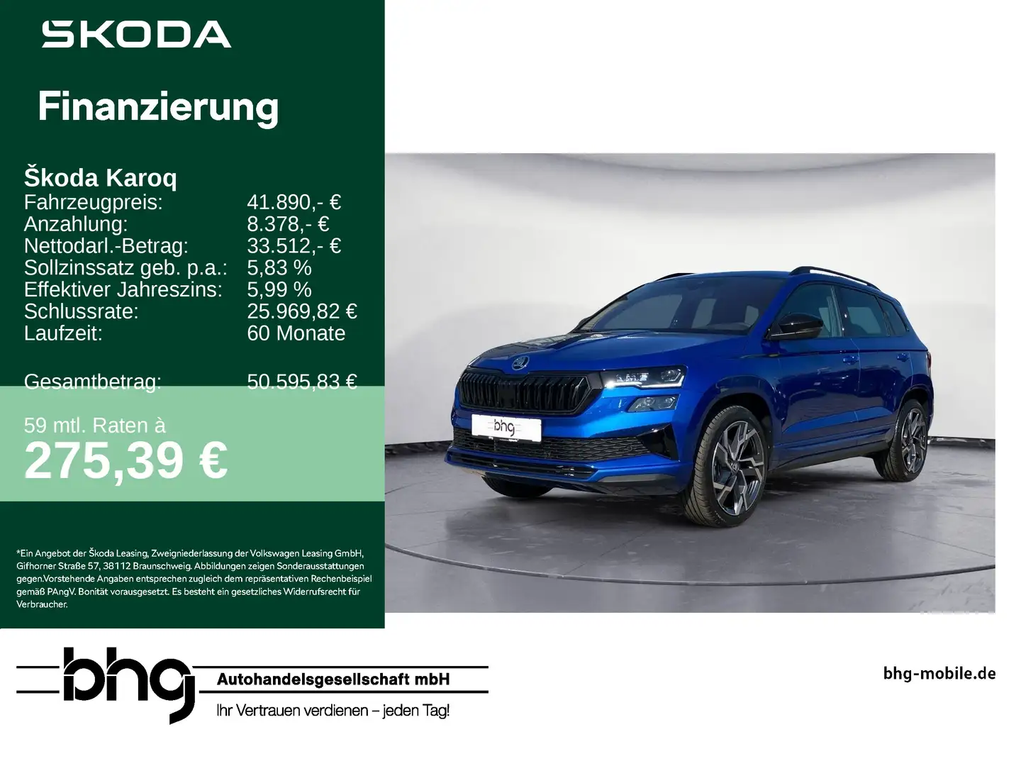 Skoda Karoq Sportline 2,0 TSI  7-Gang-DS Blau - 1