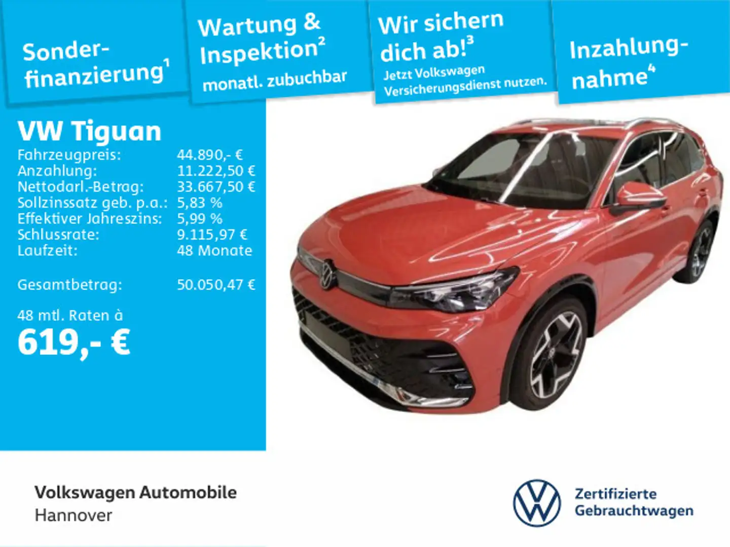 Volkswagen Tiguan 2.0 TDI DSG R-Line AHK Kamera DCC DigCock Rot - 1