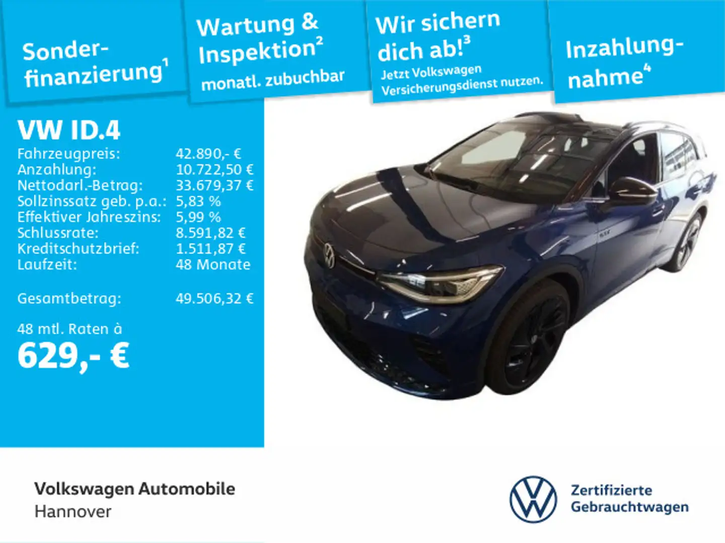 Volkswagen ID.4 GTX 4M Navi LED Kamera WP PDC HuD SHZ ACC D Blau - 1