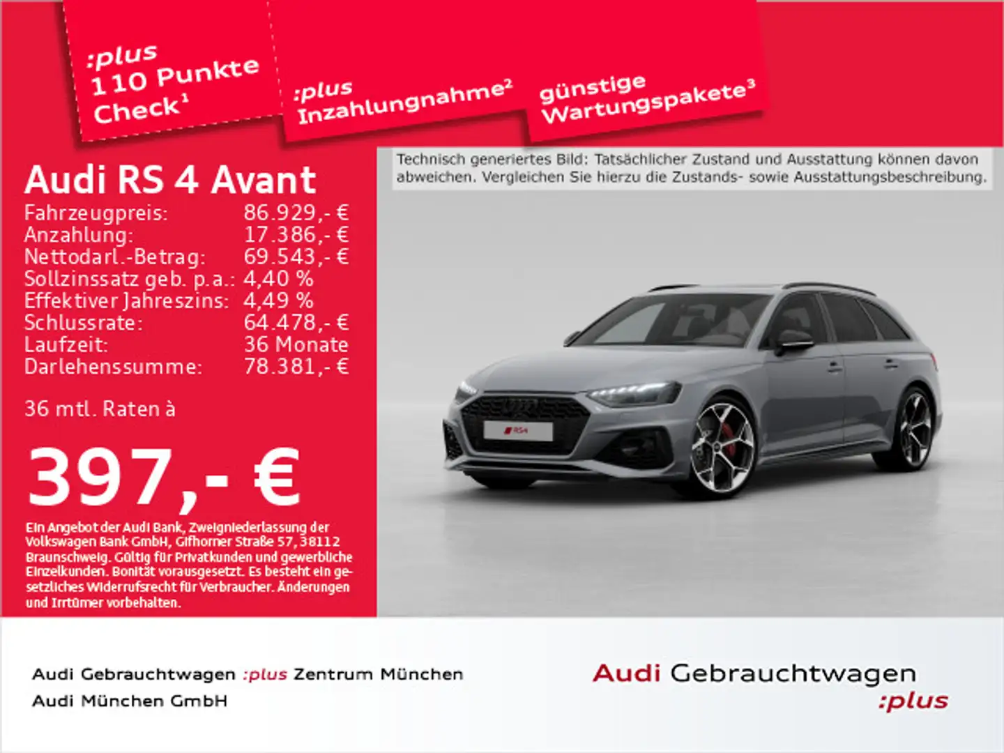Audi RS4 RS4 Avant TFSI qu. Competition Pano/290kmH/AHK/B Grau - 1