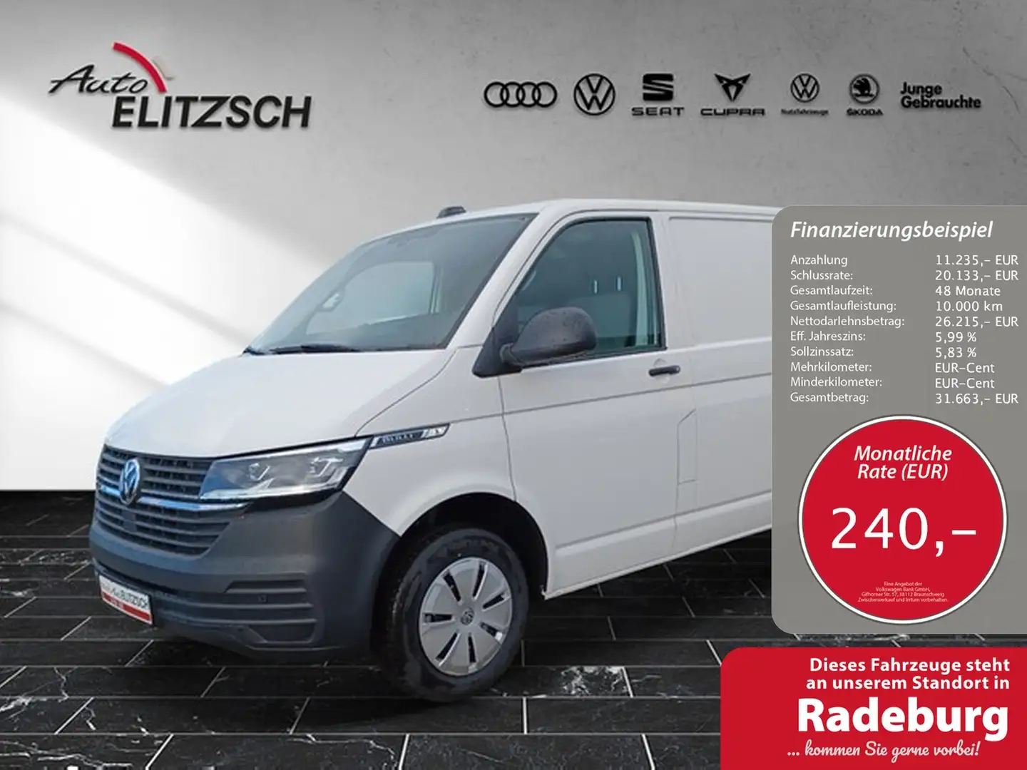 Volkswagen T6 Transporter T6.1 TDI Kasten LED AHK Klima RFK DAB SH Weiß - 1