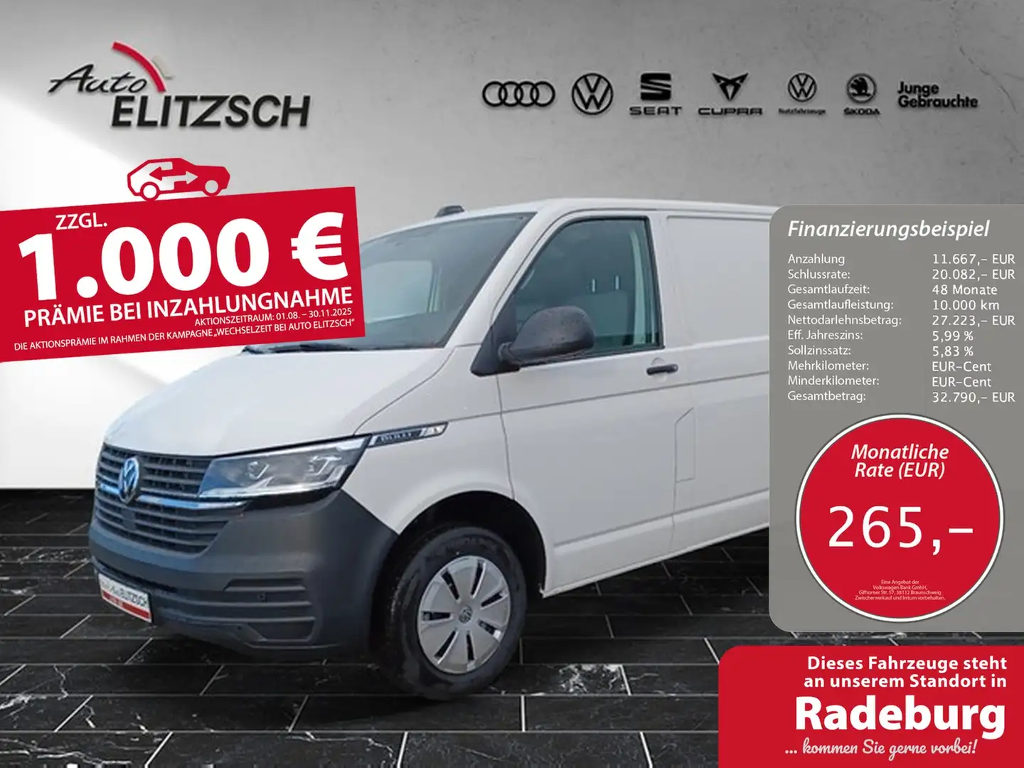 Volkswagen T6 Transporter T6.1 TDI Kasten LED AHK Klima RFK DAB SH Weiß - 1