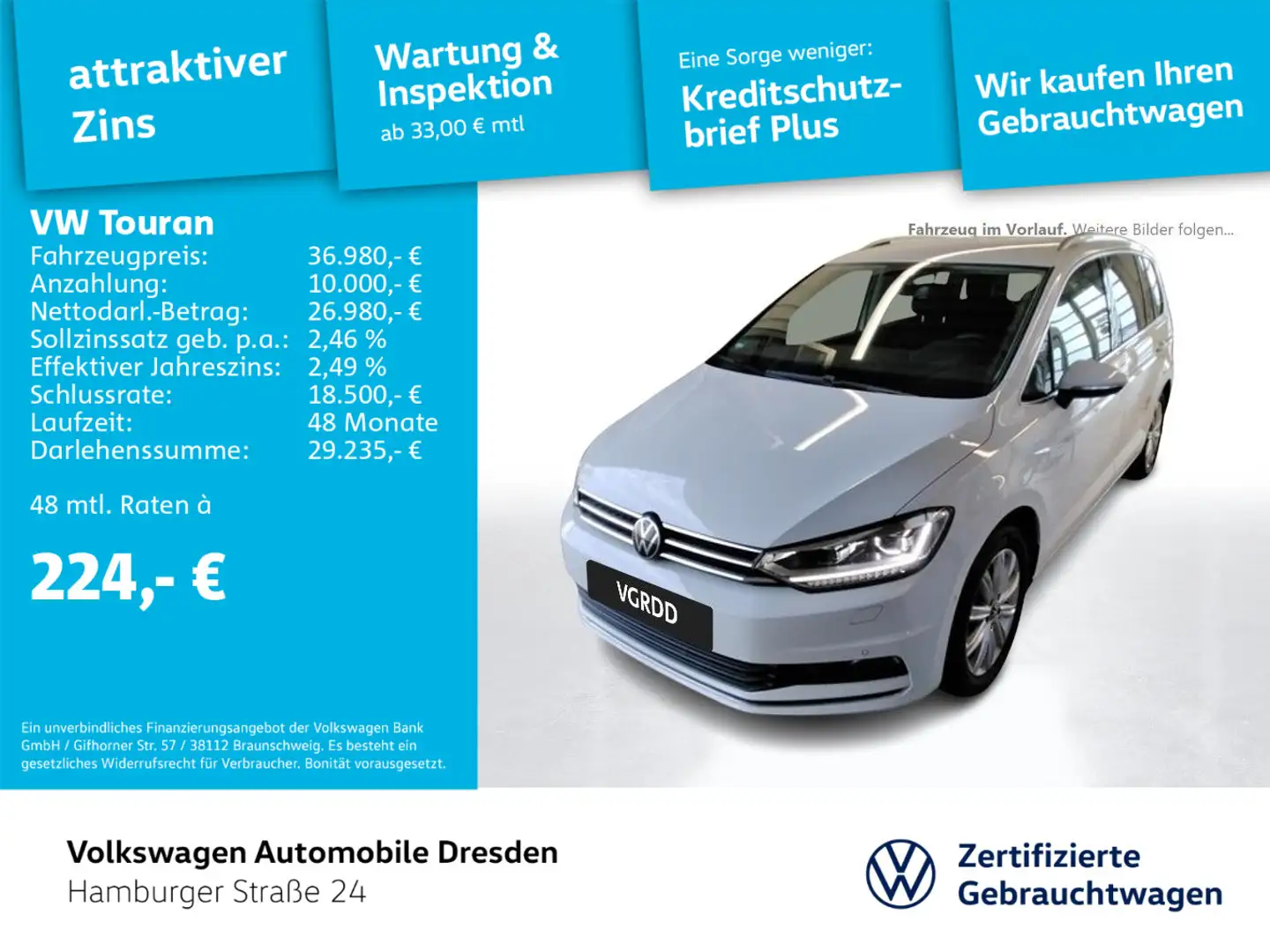 Volkswagen Touran Highline 2.0 TDI DSG LED AHK KAM DCC SIDE Blanc - 1
