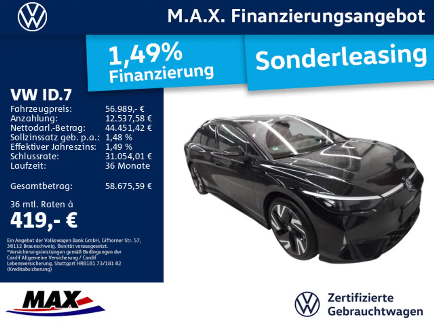 Volkswagen ID.7 GTX 4M +IQ.LIGHT+AHK+PANO+AR HUD+KAMERA+WP+ Schwarz - 1
