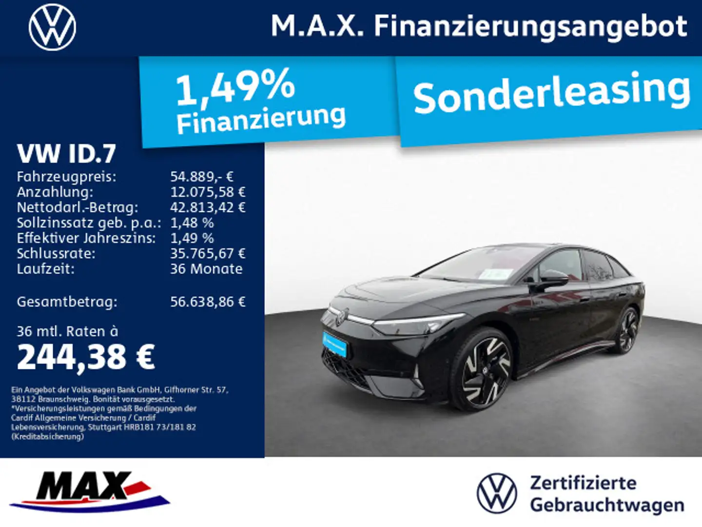 Volkswagen ID.7 GTX 4M +IQ.LIGHT+AHK+PANO+AR HUD+KAMERA+WP+ Schwarz - 1