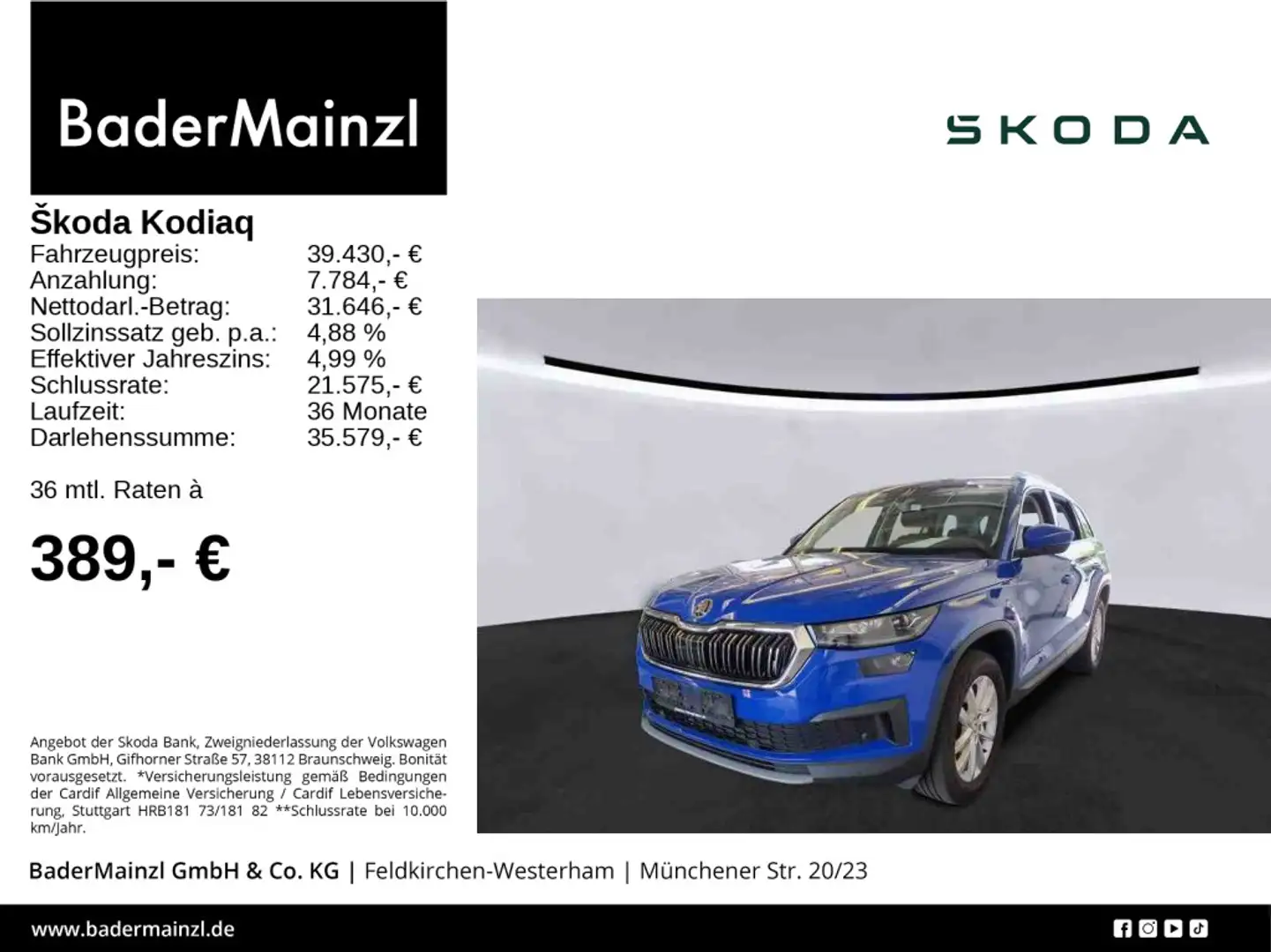 Skoda Kodiaq 2.0 TDI DSG 4x4 Style AHK 7-Sitz Matrix Blau - 1