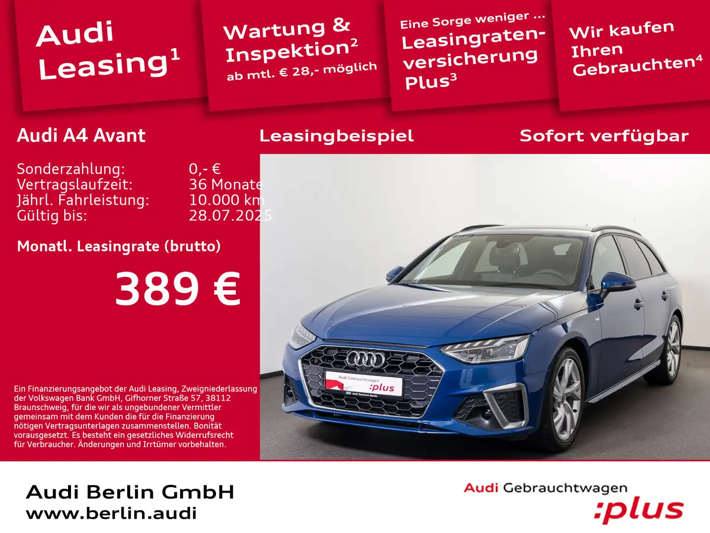Audi A4 S line 35 TFSI S tr. NAVI 360°K LED Blau - 1