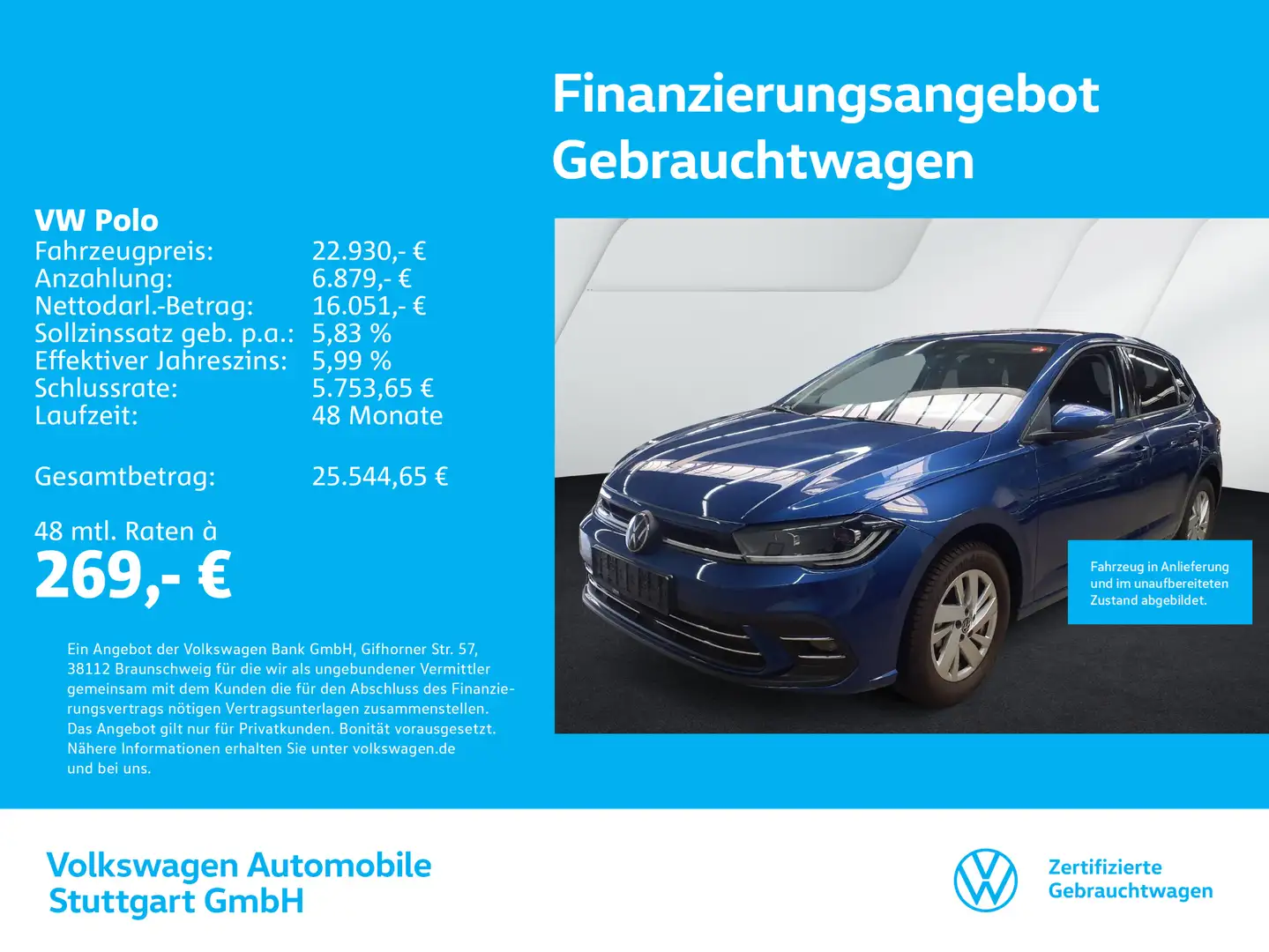 Volkswagen Polo Style 1.0 TSI DSG Navi Tempomat Blau - 1