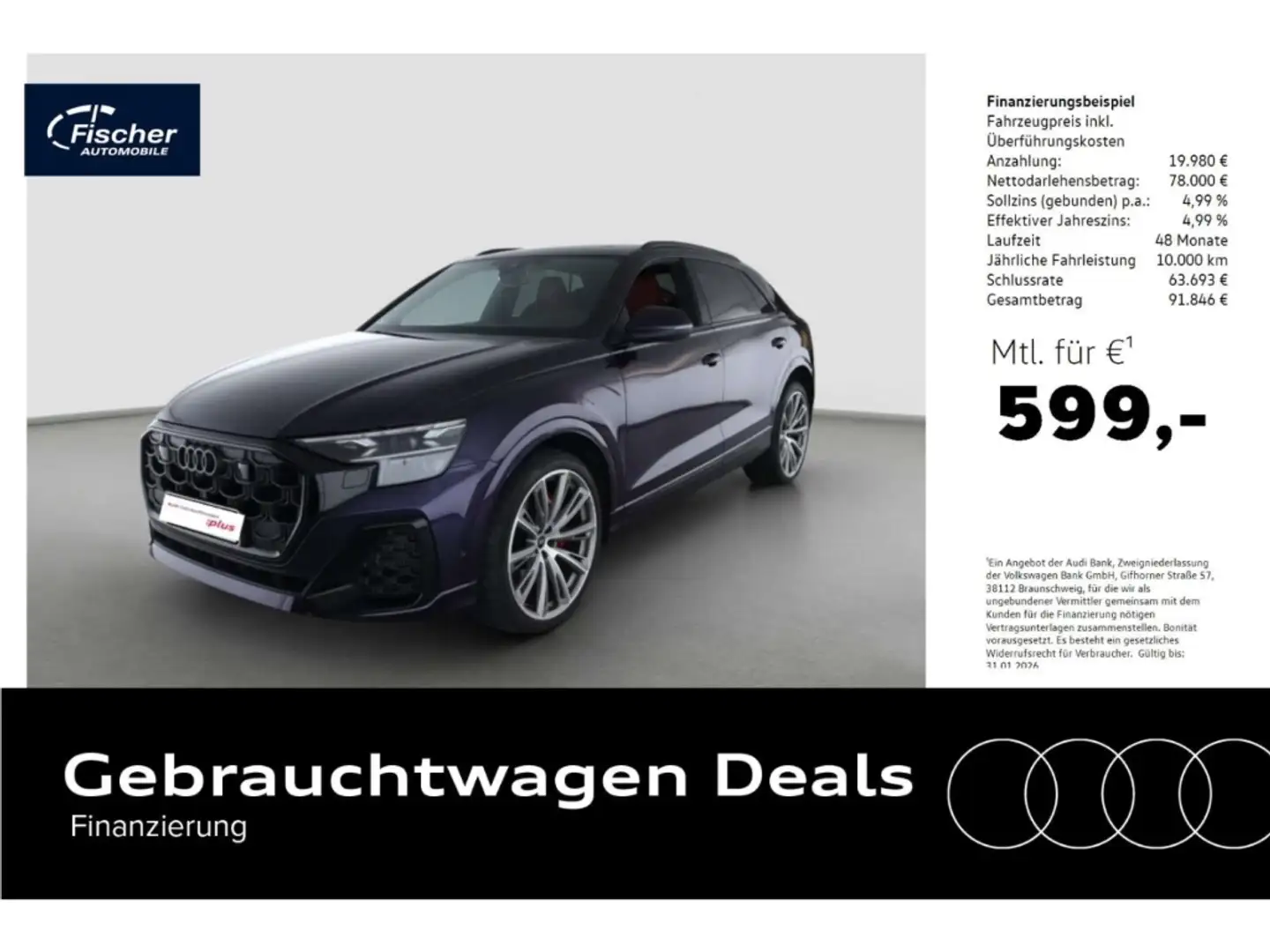Audi SQ8 TFSI quattro AHK/P-Dach/23''/StHz/360/Matrix Violett - 1