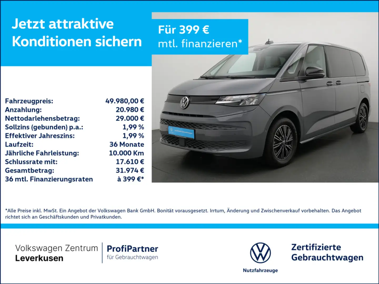 Volkswagen T7 Multivan 7-SITZER VIRT KAM LED AHK CARPLAY Grau - 1