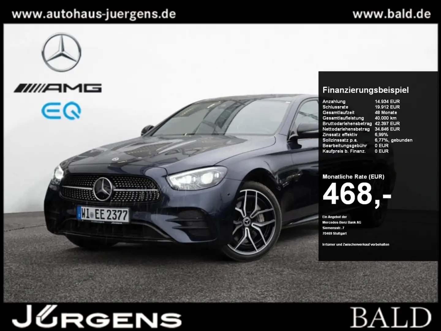 Mercedes-Benz E 300 de AMG-Sport/ILS/Cam/Pano/Night/Distr/19' Bleu - 1