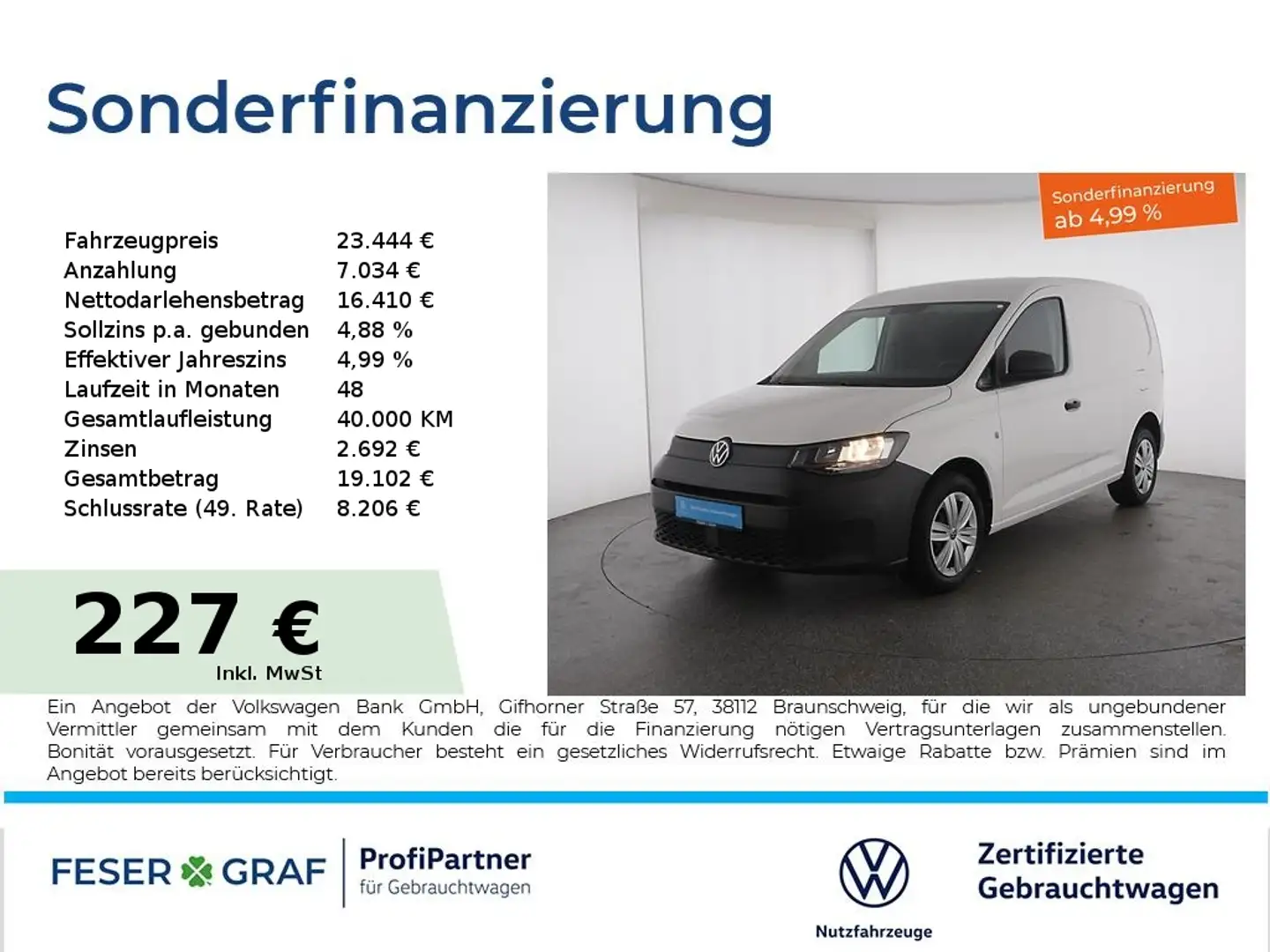 Volkswagen Caddy 2.0TDI Cargo AHK PDC vo. + hi. Klimaanlage Weiß - 1