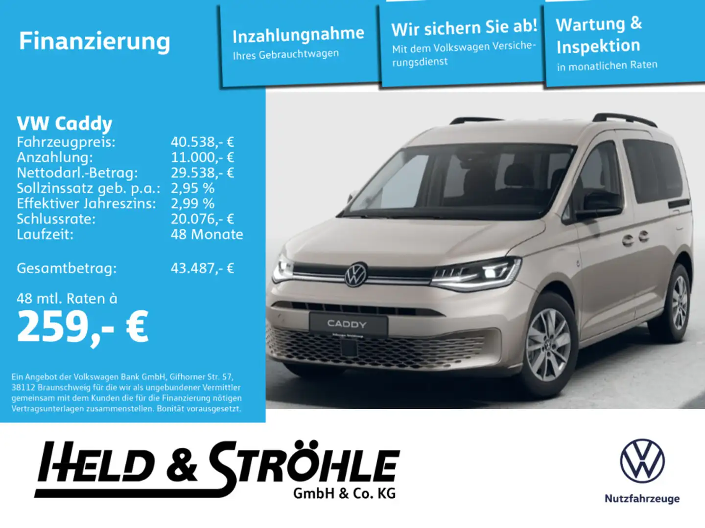 Volkswagen Caddy Life 2.0TDI DSG AHK-VORB. LED SHZ !AKTION! Beige - 1