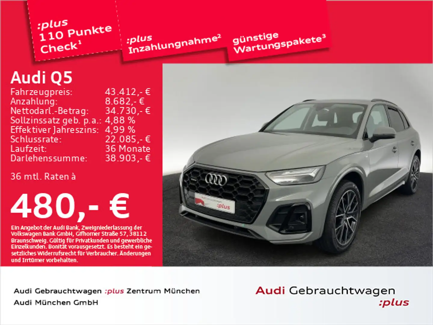 Audi Q5 50 TFSI e qu. S tronic S line Navi+/Kamera/20 Grau - 1