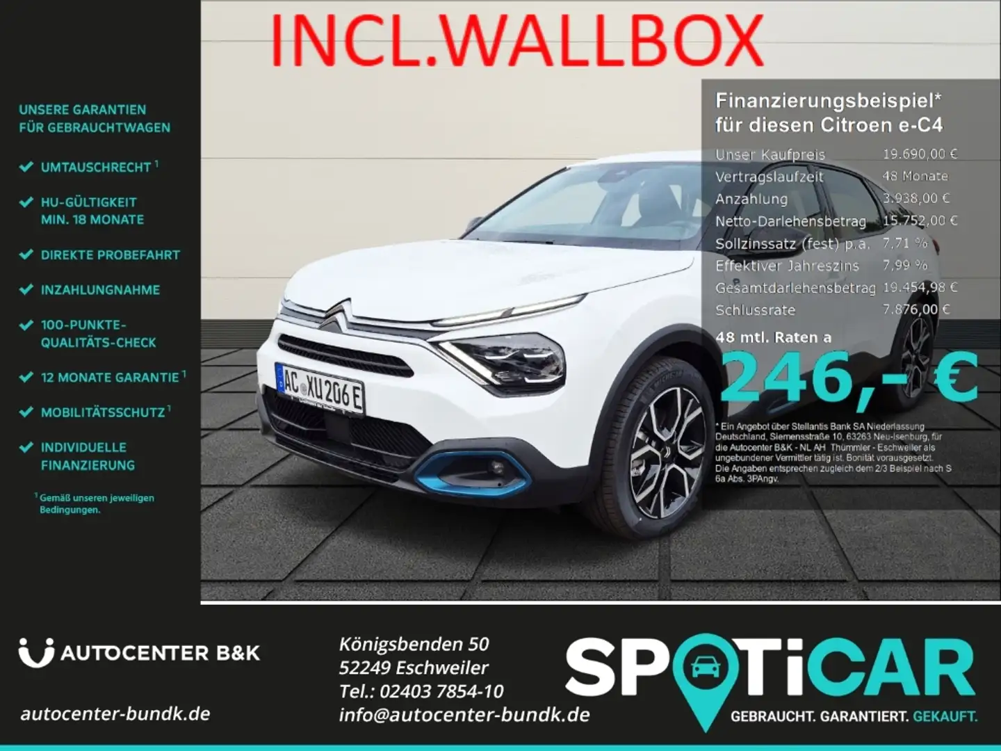 Citroen E-C4 Electric 136 FEEL PACK Navi Kamera 18'' Alu incl. Wallbox t Weiß - 1