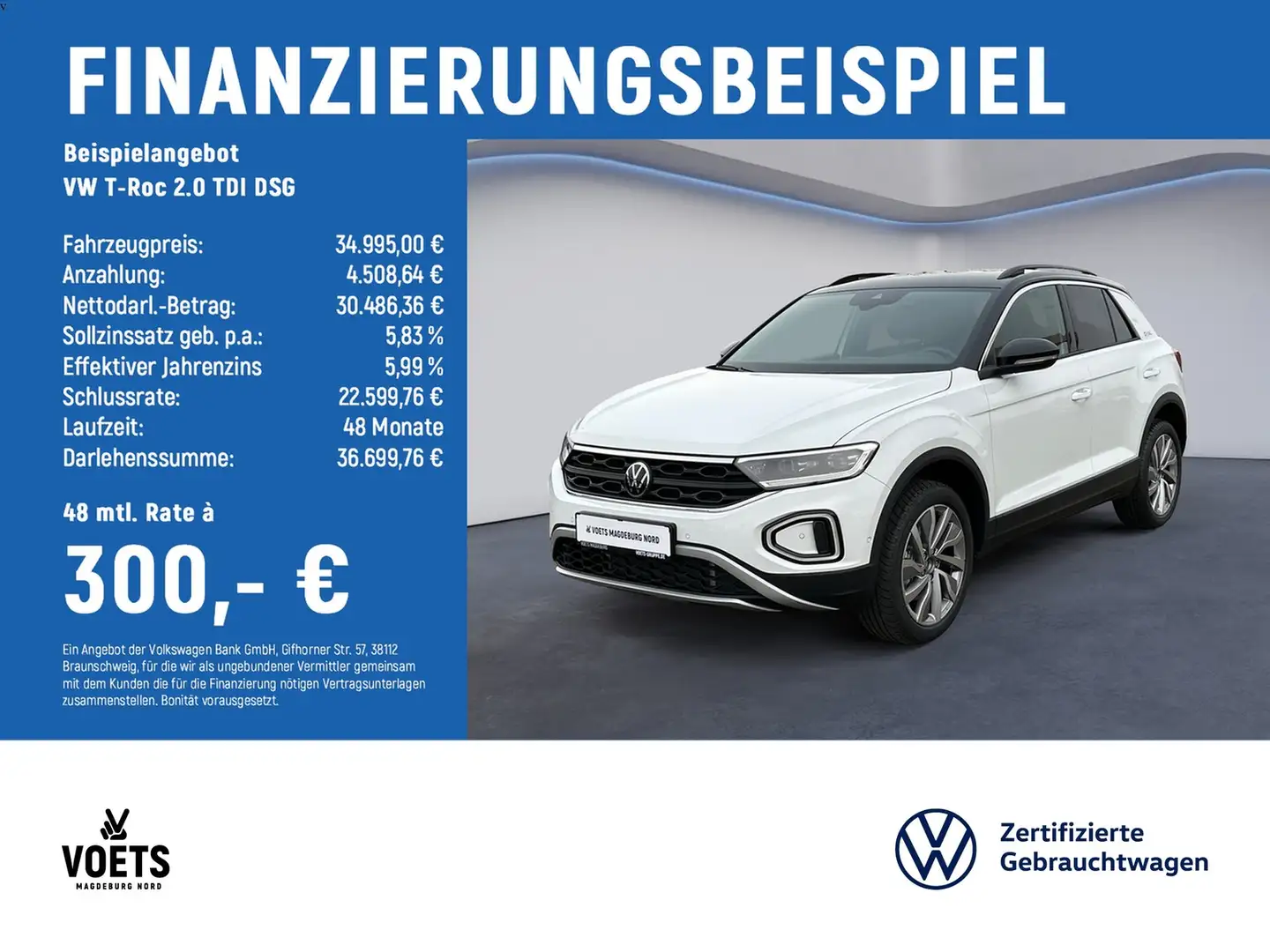 Volkswagen T-Roc 2.0 TDI DSG Goal LED+Navi+AHK+Sitzhzg.+PDC Weiß - 2