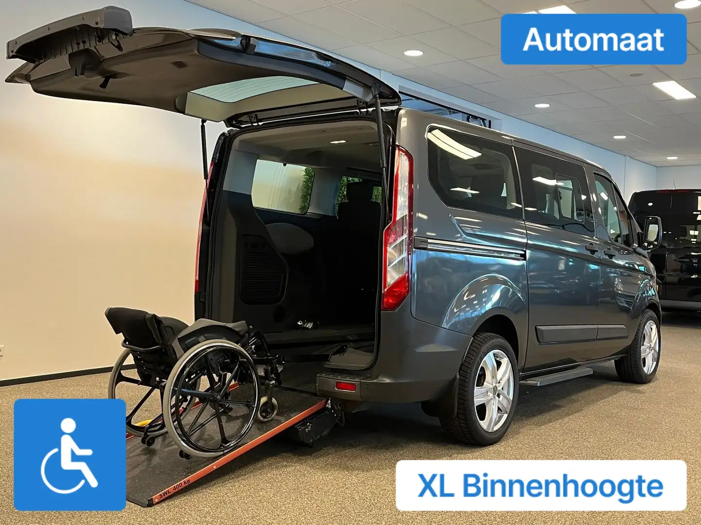 Ford Tourneo Custom L1H1 Rolstoelbus Automaat Bodemverlaging XXL-Ombou Grijs - 2