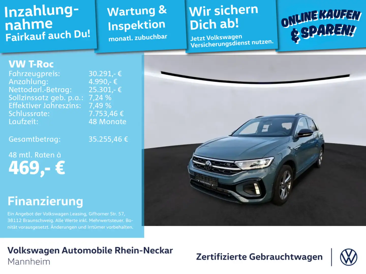 Volkswagen T-Roc 2.0 TSI R-Line DSG 4Motion Navi Kamera LED Blau - 1