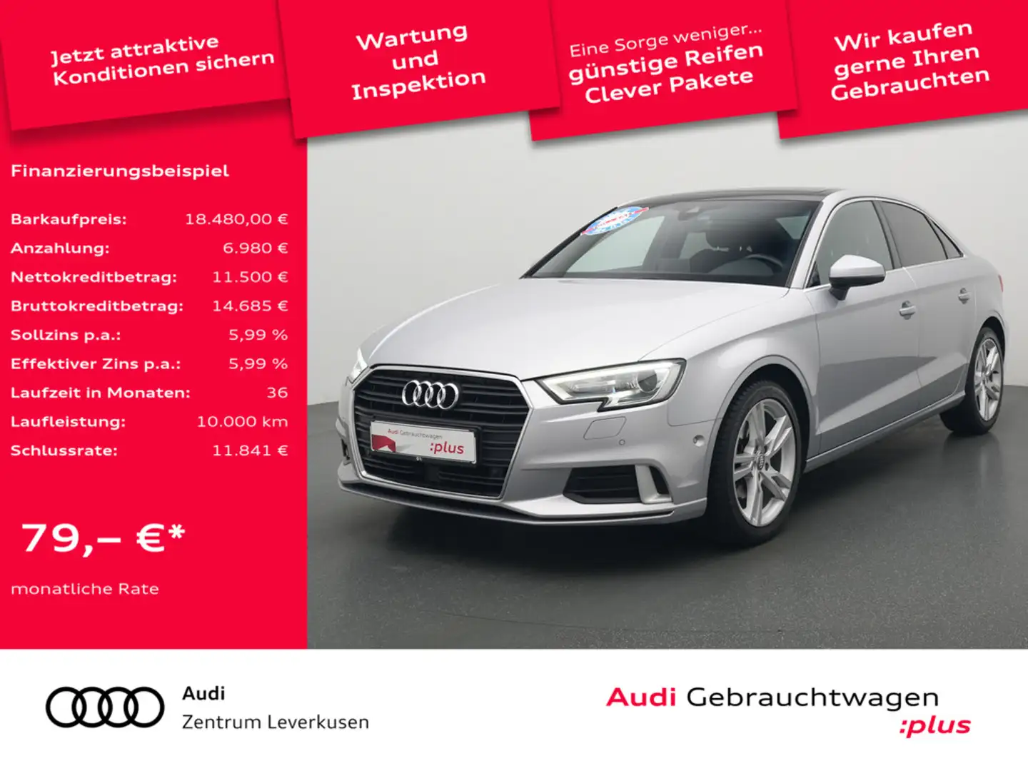 Audi A3 Limousine S-TRON AHK ACC NAVI PANO SHZ XEN Argent - 1