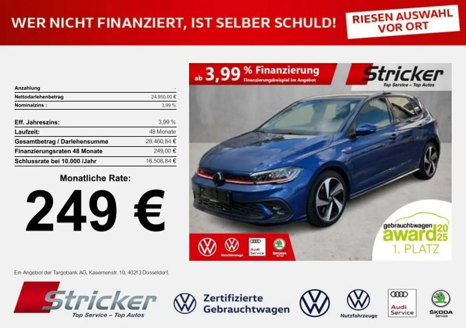 Volkswagen Polo GTI 2.0TSI DSG 249,-ohne Anzahlung ACC App-Connec Blau - 2