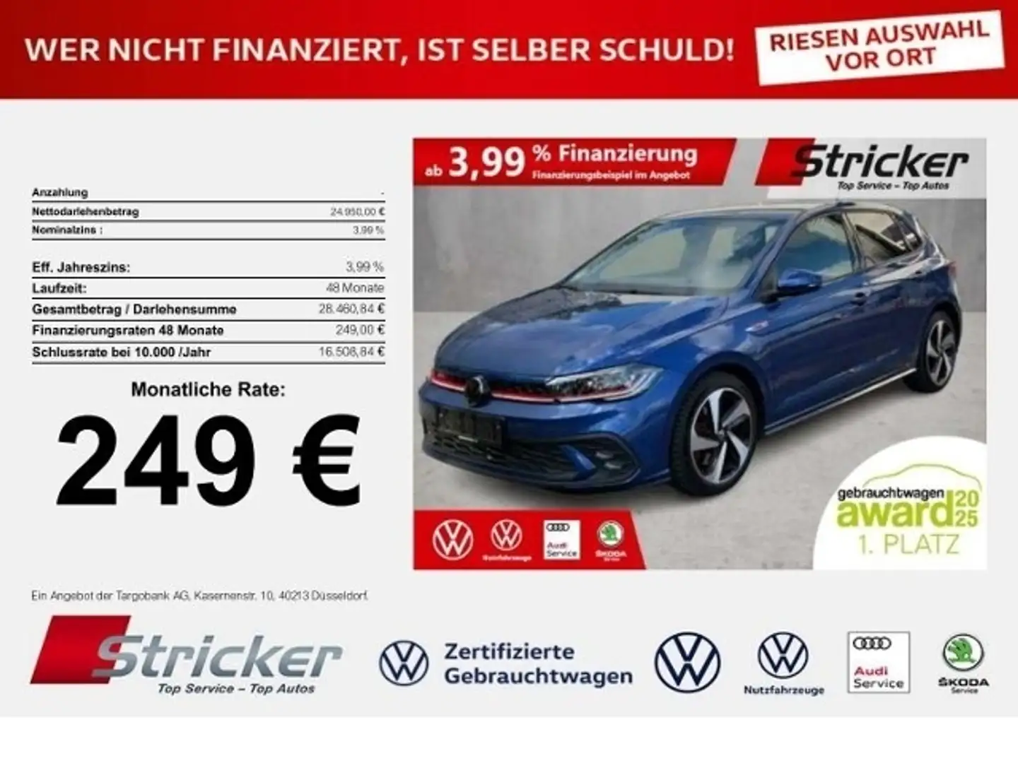 Volkswagen Polo GTI 2.0TSI DSG 249,-ohne Anzahlung ACC App-Connec Blau - 1