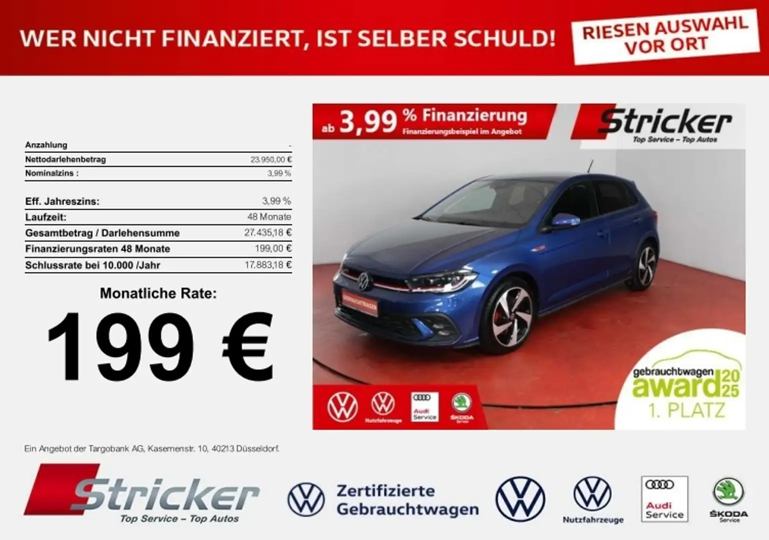 Volkswagen Polo GTI 2.0TSI DSG 199,-ohne Anzahlung ACC App-Connec Blau - 1