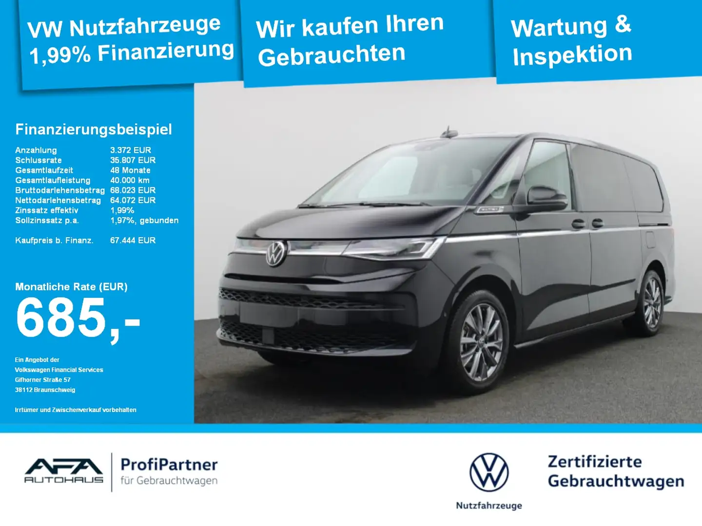 Volkswagen T7 Multivan 1.5 eHybrid STYLE lang AHK*ACC*Navi Schwarz - 1